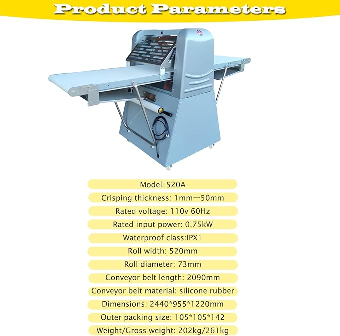 Commercial Electric Dough Sheeter 0.04-1.97in Adjustable Thickness Reversible Roller Dough Press Machine for Pizza Shop Bakery Restaurant