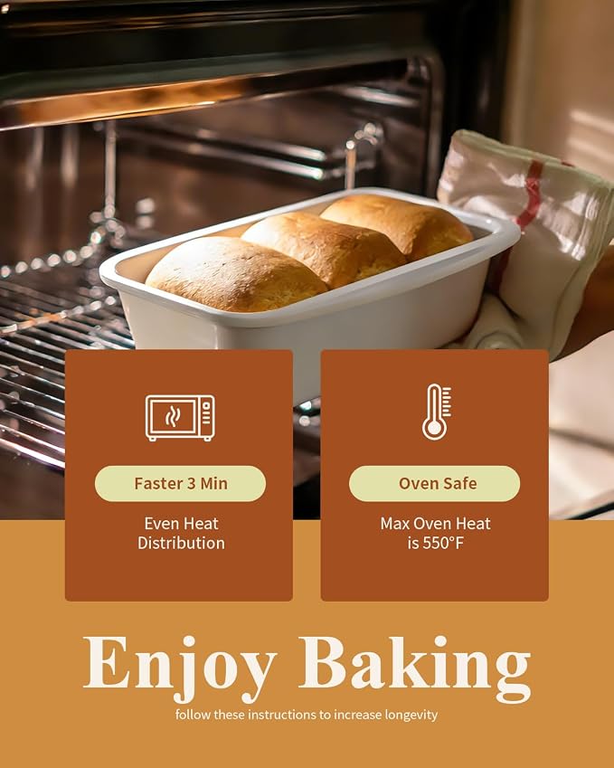 Non-Stick Bread Loaf Pan, 9x5 Inch, Ceramic Coating, Aluminized Steel, Oven Safe to 550°F, Dishwasher Safe - Non-Toxic, PTFE & PFOA Free, Sunshine Cream