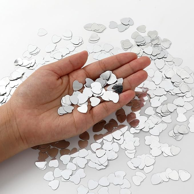 Heart Confetti, Valentines Day Heart Glitter Confetti Decorations, 50g Sliver Metallic Foil Sequins Sprinkles Table Decorations for Valentine's Day Wedding Home Birthday Anniversary Party Supplies