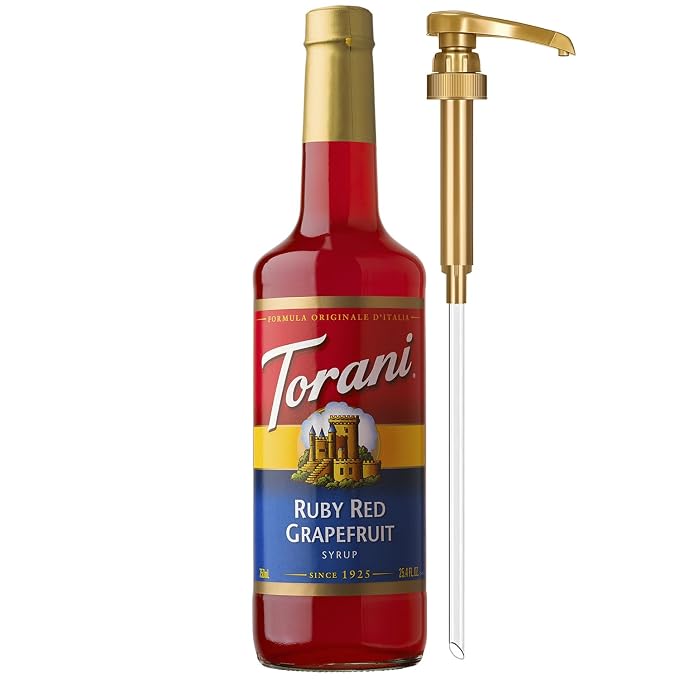 Torani Ruby Red Grapefruit Syrup for Drinks, Flavoring for Sodas and Cocktails, Glass Bottle with Pump Included, 25.4 Fl Oz