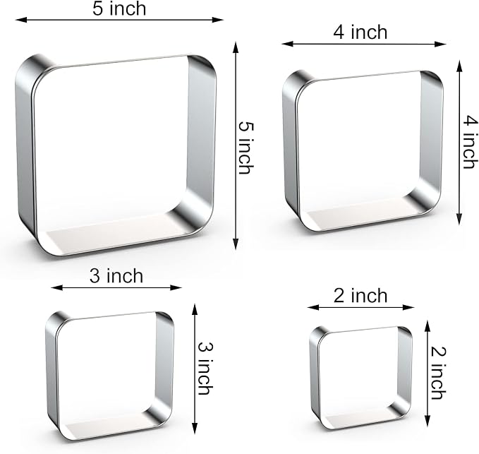 Rounded Square Cookie Cutter Set Large - 5 Inch, 4 Inch, 3 Inch, 2 Inch - Geometric Frame Plaque Cookie Cutters Shapes Molds - Stainless Steel