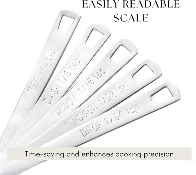 5Pcs Teaspoon Measuring Spoons, 1/4 tsp, 1/8 tsp, 1/16 tsp, 1/32 tsp, 1/64 tsp Metal Measuring Spoons Set, Stainless Steel Cooking Baking Tiny Measuring Spoon for Powders, Spices, Salt
