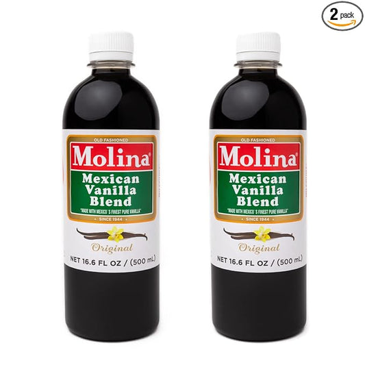Vanilla Molina - Mexican Vanilla Blend with Pure Vanilla Extract - 2 Pack (16.6 Fl Oz Bottles) - 33.86 Fl Oz Total, Natural Flavoring for Baking, Drinks and Desserts