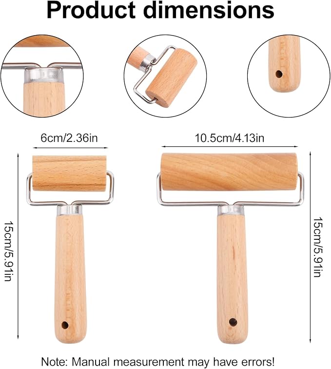 2pcs Small Baking Wooden Rolling Pins, Non-Stick T-Shaped Pastry Dough Roller Pin, Practical Baking Tool for Tortilla Cookie Dumpling Wrappers Pizzas & Pies Making (Long & Short Version)