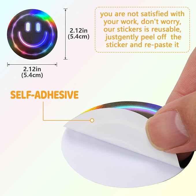 50PCS Smiling Neon Holographic Stickers, Cute Water Bottle Stickers for Kids, for Teaching Rewards, Notebooks, Stationery, Luggage, Cartoon PVC Happy Neon Stickers