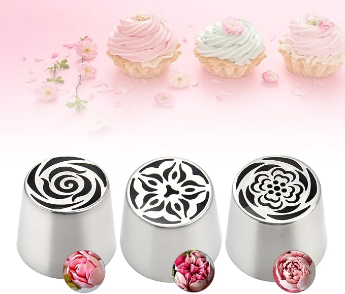 3/6pcs Extra Large Russian Piping Flower Nozzles, Stainless Steel Rose Floral Piping Nozzles for Cake Decorating Icing, Flower Frosting Nozzles Icing Tips for Frosting, Cookies, Desserts Baking (3, B)