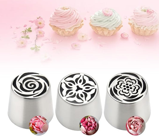 3/6pcs Extra Large Russian Piping Flower Nozzles, Stainless Steel Rose Floral Piping Nozzles for Cake Decorating Icing, Flower Frosting Nozzles Icing Tips for Frosting, Cookies, Desserts Baking (3, B)