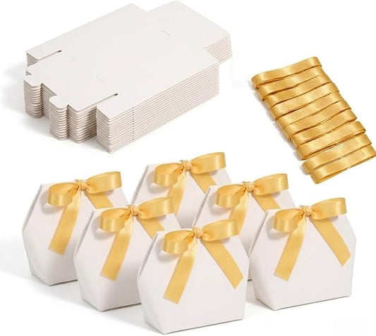 Rowcay Small Gift Boxes with Ribbons, 16 Pack White Foldable Empty Gift Boxes for Wedding Party Favors, Cookies, Candy, Jewelry, Small Presents, Gift Packaging and Favor Displays