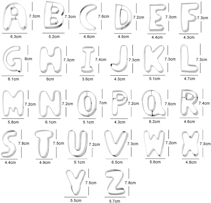 3 Inch Alphabet Letter Cookie Cutter Set 26 Pcs Large DIY Stainless Steel Cookie Cutter Baking Molds Set,for Biscuits,Cookie,Fondant,Dough,Fruit，for Birthday wedding Halloween Christmas family Party