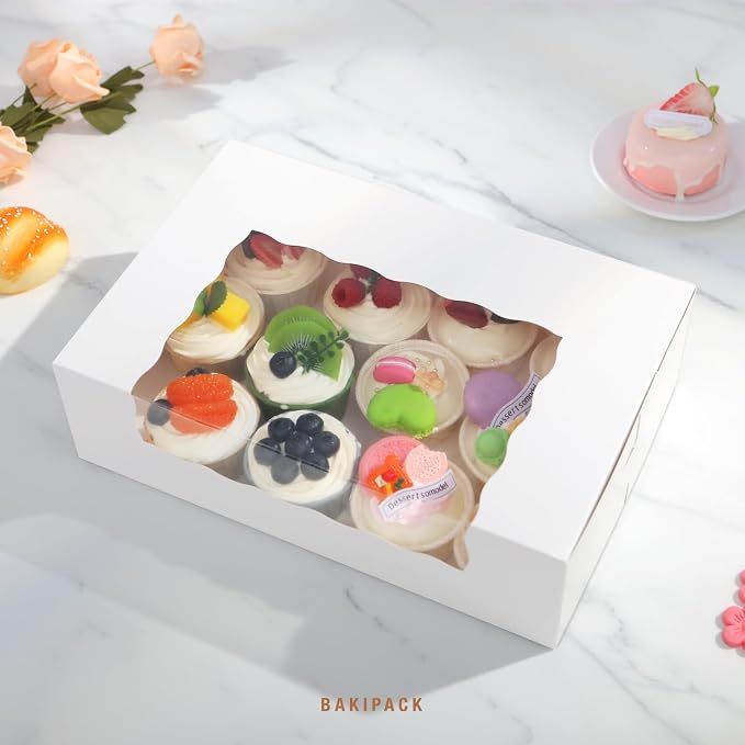 15 Pumpkin Roll Boxes, 12x8x3.5 inches Cake Roll Container, White Roll Cake Boxes with Window, Dessert Boxes Donut Boxes
