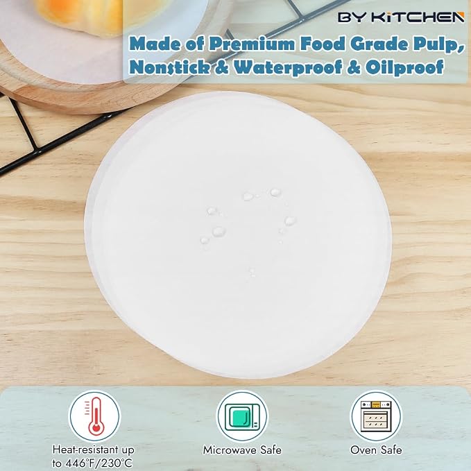 BYKITCHEN Parchment Paper Rounds, Set of 220, Non Stick 10 Inch Round Parchment for Baking, Paper Sheet Liners for Tortilla Press, Quesadilla Maker, Pizza Pan, Cake Pan, Springform Pan and More