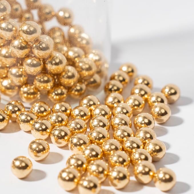 NIPEOR Gold Pearls Sparkling 7mm, 4.6oz/130g Round Sprinkles for Cake Decorating,Cupcake Candy Sprinkles for Ice Cream Toppings (Golden 7mm Sparkling Pearls)