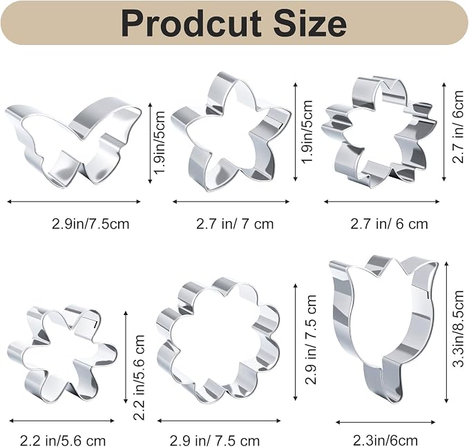 6PCS Flower Cookie Cutter Set, Summer Flowers Cookie Cutters-Daisy, Tulip, Butterfly, Biscuit Fondant Molds, Stainless Steel Cookie-Cutters, Christmas DIY Baking Tool