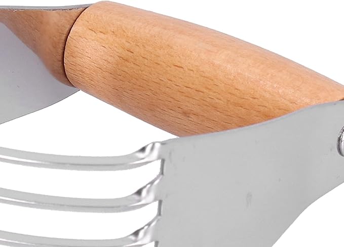 Dough Blender, Stainless Steel Pastry Cutter Heavy Duty Dough Cutter with Blades Pastry Blender and Butter Cutter Dough Flour Metal Mixer Cutter Portable Pastry Cutter for Baking Home, Wood Handle