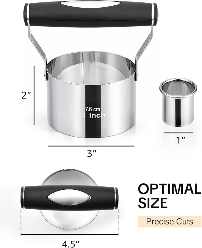 Biscuit Cutter, 3 Inch Stainless Steel Cookie Cutter with Ergonomic Soft Grip Handle, Round Biscuit Maker for Baking, Donut, Scones, Pastry, Sandwiches