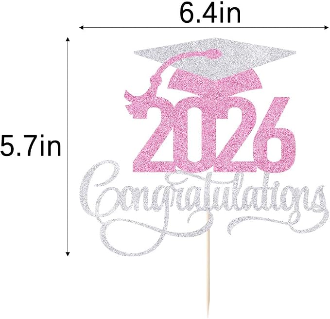 Silver pink 2026 Congratulations Graduation Cake Topper,Congrats Grad Cake Decor - 2026 High School/College/Senior Graduation Party Decorations Supplies
