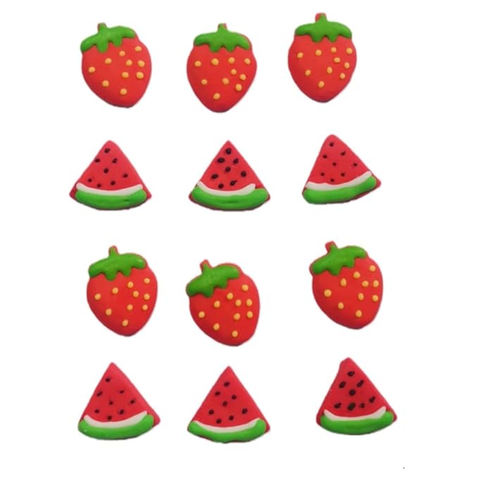 HeDeon&Rles 6 Pcs Edible Strawberry & 6 Pcs Edible Watermelon Candy for Baking Strawberry Candy Sprinkle Cake Decoration Cupcake Cokkie Icing Topper Party Supplies