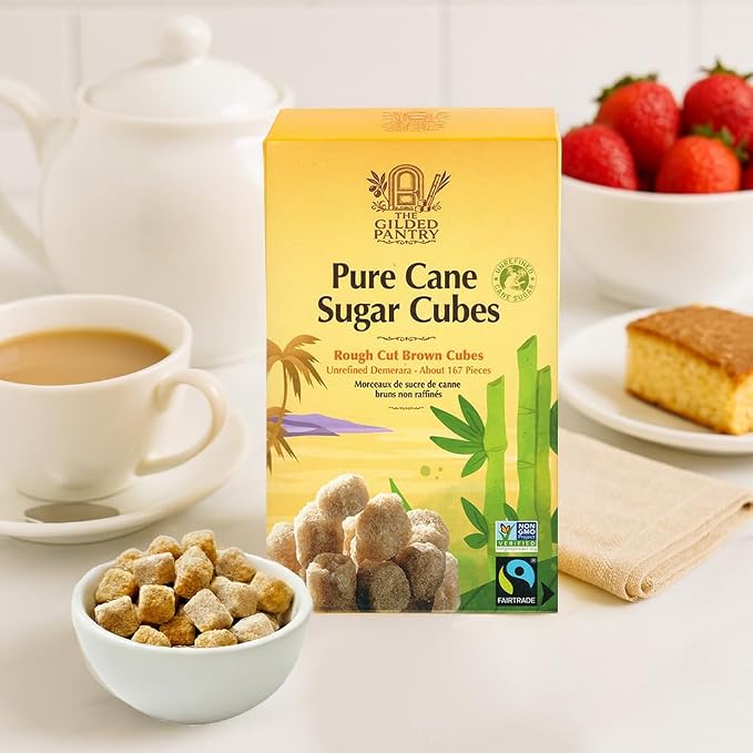 The Gilded Pantry Demerara Brown Sugar Cubes - Rough Cut, Unrefined Cane Sugar Lumps - Fair Trade & Non-GMO - Perfect for Cocktails, Coffee, Tea & Baking, 17.6 Oz