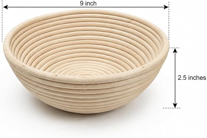 Bake Aura Sourdough Bread Proofing Basket Round 9 Inch – Pure Indonesian Rattan Banneton with Linen Liner, Splinter-Free & Food-Safe Artisan Dough Rising Bowl for Homemade Bread