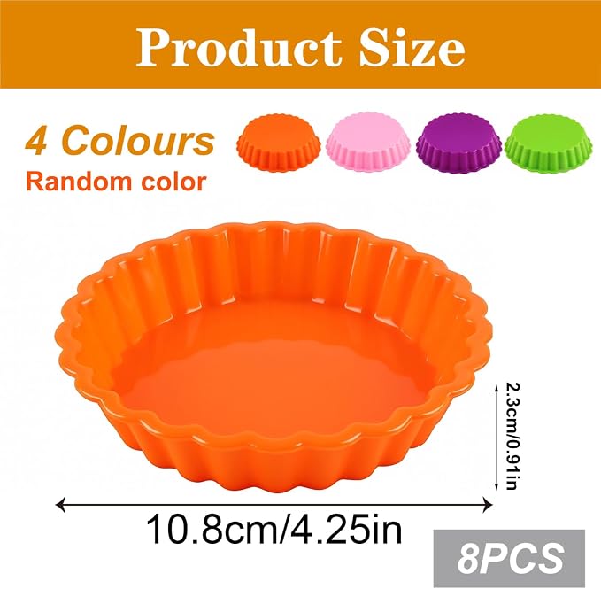 8pcs Silicone Mold Pie Pan, Non Stick Mini Quiche Molds Cupcake Muffin Baking Cups, Round Mini Tart Pan, Small Pie Baking Pan Tart Molds for Baking, Random Color(Random Color)