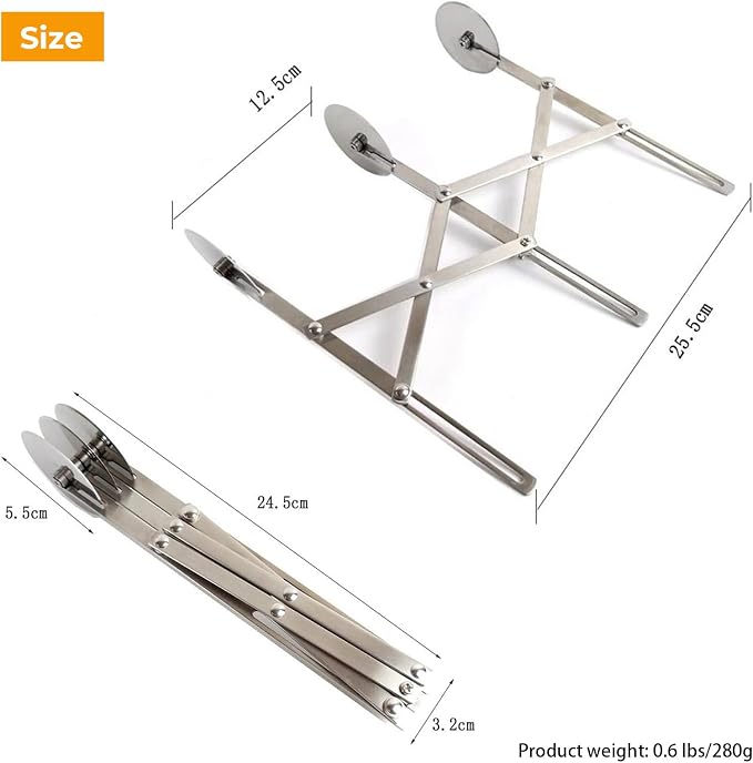 3 Wheel Pastry Cutter, Stainless Steel Roller, Expandable Dough Cutter, Multi Wheel Cookie Ravioli Cutter, Adjustable Pizza Slicer, Knife for Baking, Dough Divider