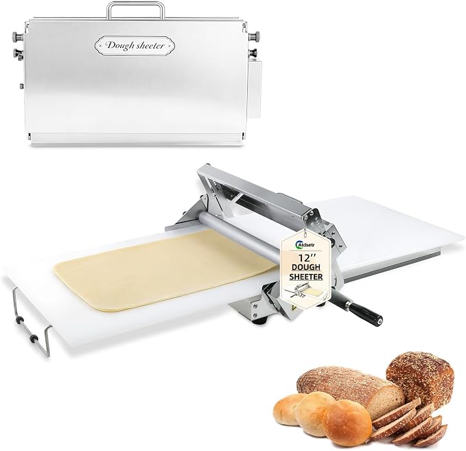 Folding Dough Sheeter (12")，Folding Dough Rolling Machine，Manual Dough Sheeter，Dough Sheeter Machine For Home，Stainless Steel Dough Machine With 55 Adjustable Thicknesses,(1 Scrolling Panel)