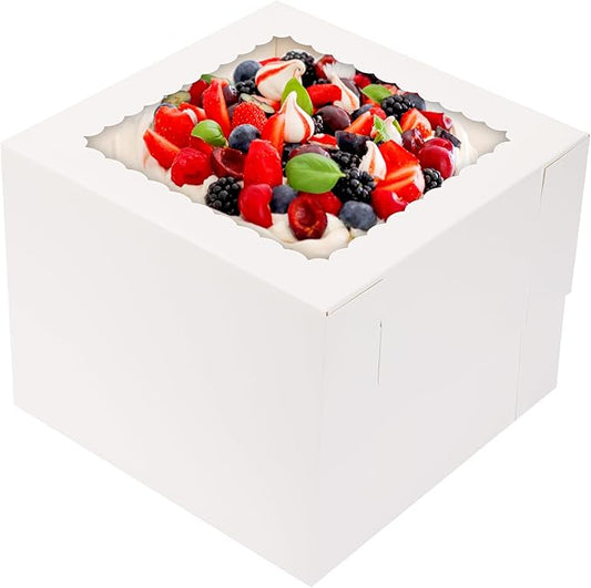 Moretoes 28pcs Cake Boxes, 10x10x8 Inch Bakery Boxes, Cake Boxes for Pastries, Desserts, Pie, Valentine's Day, Mother's Day, Birthday Party, White