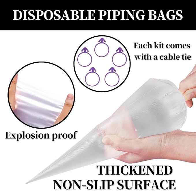 100pcs 12 Inch Disposable Piping Bags, Extra Thick Anti-Burst Pastry Bags for Cake Decorating, Non-Slip Icing Bags 12 Inch Tipless Piping Kit for Frosting, Cookies, Cupcakes & Macarons
