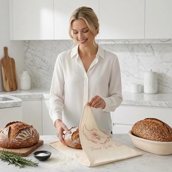 Beeswax Bread Bags for Homemade Bread — 2 Pack XL 17x13 Reusable Sourdough Bread Bag, Linen Cotton Bread Storage Bags for Countertop & Freezer, Keeps Loaves Fresh 3-5 Days, by KITA Home