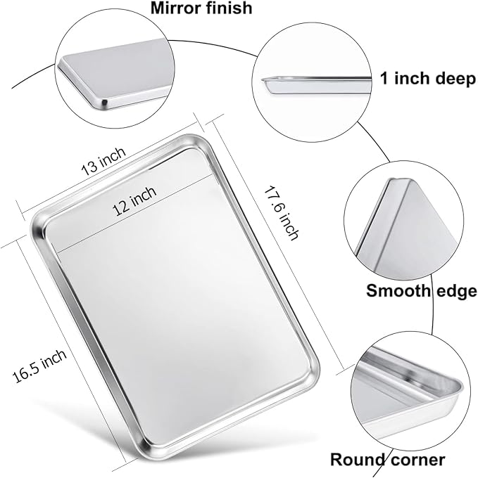 TeamFar Baking Sheet, 17.6’’ x 13’’ x 1’’ Stainless Steel Large Cookie Sheet Baking Tray Pan for Oven, Non-Toxic & Healthy, Rust Free & Heavy Duty, Mirror Finish & Dishwasher Safe