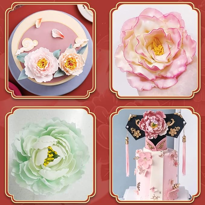 SK 5-Piece Peony Fondant Cutters Set Sugarcraft Modeling Tools Kit for Cake Decoration White