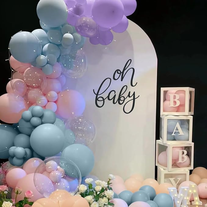 MEBAY Pink Purple Blue Pastel Balloon Arch Kit, 166Pcs Dusty Blue Macaron Purple Pastel Pink Nude Balloons Garland for Birthday Wedding Baby Shower Party Decorations