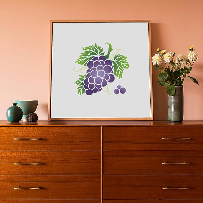 Grape Fruit Craft Stencil for Drawing 11.8 x 11.8 Inch Reusable Plastic Grape Stencil for Painting on Wood Wall Fabric Furniture, DIY Home Decor Craft Stencil