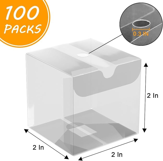 XINHPKGG 100pcs Clear Favor Boxes 2x2x2 Inch Clear Cake Pop Boxes with Hole Top Macaron Box Treat Box for Birthday Wedding Party