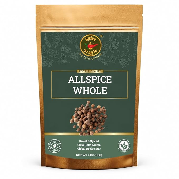 Spice Magic Allspice Whole, 4 oz (113g) - Premium Whole Jamaican Pimento Berries for Savory and Sweet Dishes I 100% Natural, Non-GMO & Freshly packed, ideal for both savory and sweet dishes.