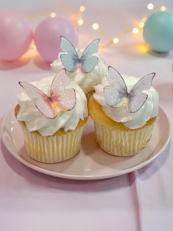Edible Butterflies with Edible Glitter Kit - Wafer Paper Butterflies for Cakes - Cake Decorations - Cupcake Decorations - Cake Toppers (Soft Pastels)
