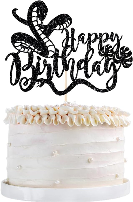 Glitter Snake Happy Birthday Cake Topper- snake theme happy birthday cake decoration，Baby Party 、Boy and Girl Happy Birthday Party supplies decoratio