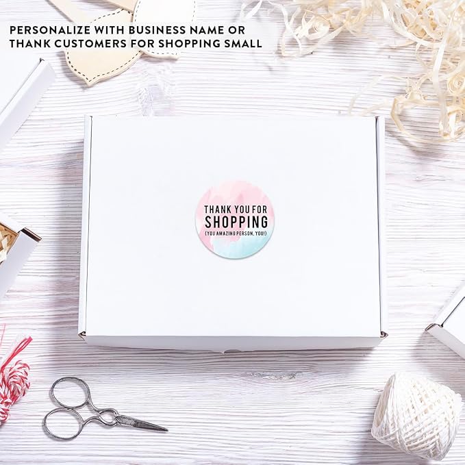 Andaz Press Round Small Business Sticker Labels, 120-Pack, Watercolor Thank You for Shopping, You Amazing Person, You!, Packaging Stickers, Product Labels for Small Business Thank You Stickers