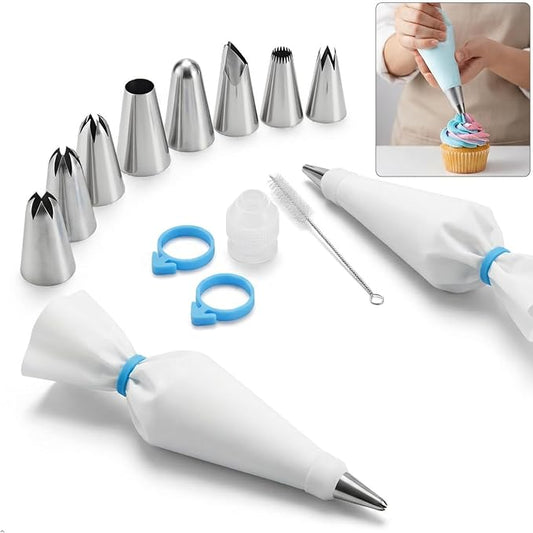 Reusable Piping Bags and Tips Set, 16 Inch, Cotton, Pastry Bags for Cake Decorating, Cupcakes, Cookies