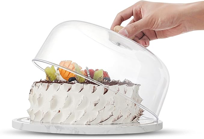 Marble Cake Stand with Acrylic Dome Lid, Cake Holder with Lid, Cake Plate Board for Party, Wedding, Cake Display Stand with Dome Cover,Charcuterie Boards for Cheese, Chips, Fruit