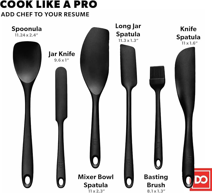 All New DI ORO 6-Piece Silicone Spatula Set - Rubber Kitchen Utensils for Baking, Cooking & Mixing - Heat-Resistant 600°F BPA Free Spatulas for Nonstick Cookware - Dishwasher Safe (Black)