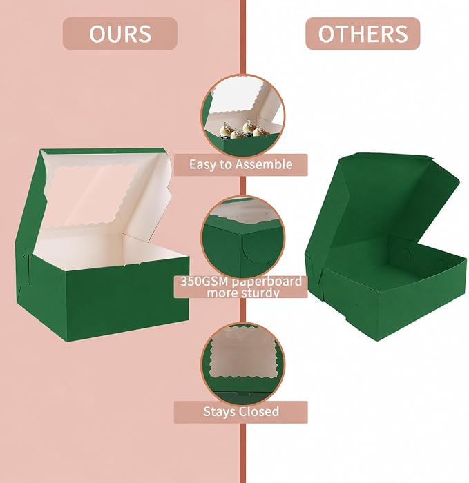 16pcs 10x10x5 Inches Cake Boxes,8pcs Green cake Box and 8pcs Boards,Cajas Pasteles for Disposable 10 inch Cake box with Window (Green, 10 * 10 * 5inch/16pcs)