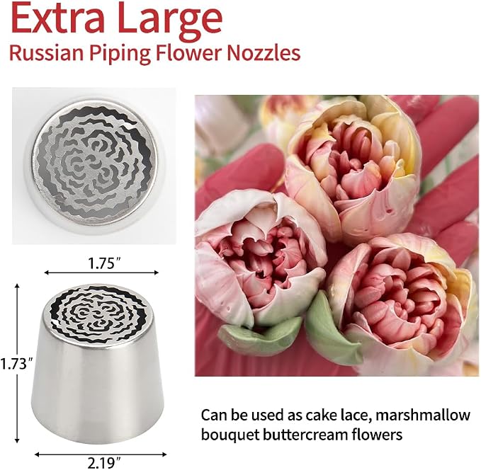 Extra Large Russian Piping Tips - Stainless Steel Flower Nozzles Set for Cake Decorating, Rose & Floral Icing Tips for Cupcakes, Cookies Professional Baking Tools (XXL, Style 43)