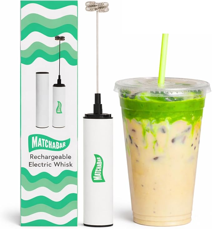 MatchaBar Electric Milk Frother Hand Blender - Stainless Steel Electric Matcha Whisk, Handheld Drink Mixer for Coffee, Greens & Protein - Easy to Clean USB Rechargeable, High Speed Immersion Blender