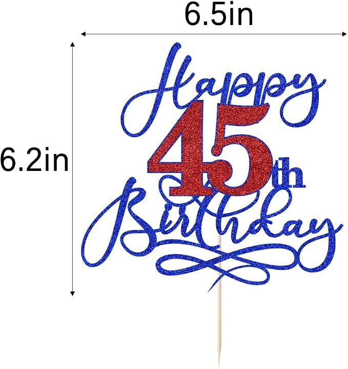 Happy 45th Birthday Cake Topper,Black font Golden Numbers 45th Birthday Cake Decoration，Hello 45, Cheers to 45 Years/45th Anniversary ，45& Fabulous Party Decoration