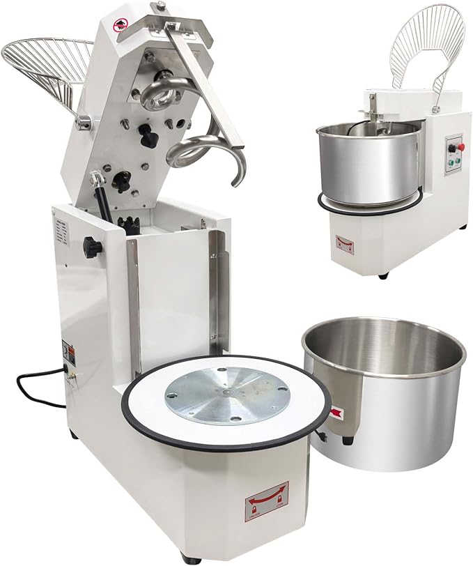 30QT Commercial Dough Mixing Machine Spiral Stand Mixer, Electric Flour Kneading Machine Bread Making with Detachable Stainless Steel Bucket, Dual Action, for Bakeries, Pizza Shops
