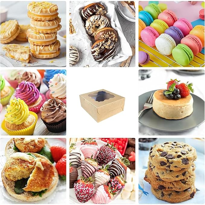 50Pcs (6x6x3 in) Mini Cake Boxes with Display Window for Gift Giving, Bakesale, Cupcakes, Dessert, Cookies, Pie, Macaroons, Donuts, Pastry, Kraft Paper Material… (50Pcs kraft)