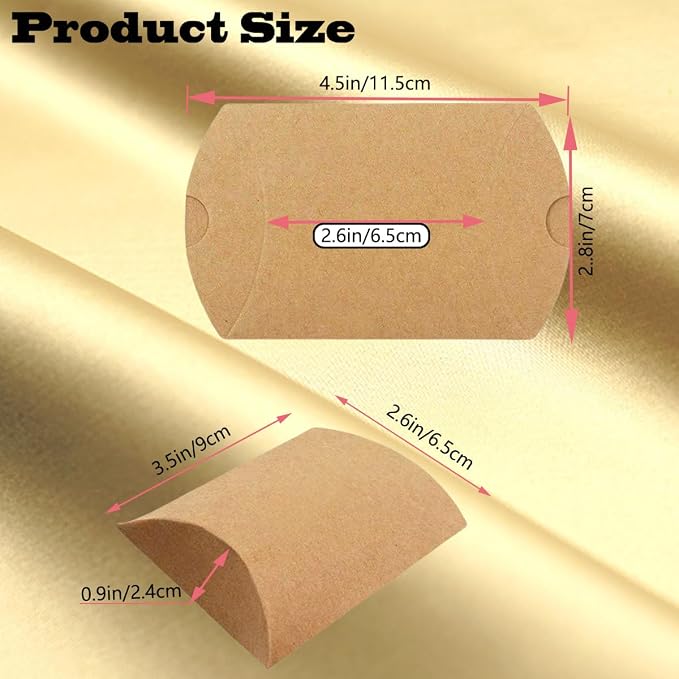50 Pcs Kraft Paper Pillow Gift Boxes,3.5x2.6 Inch Mini Folding Treat Boxes, Creative Favor Box Folding Treat Boxes for Bakery, Candy, Jewelry, Wedding & Party Favors((Yellow-1)