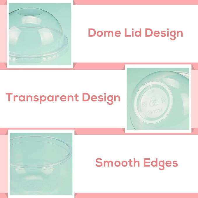 Jnnzzggu 50 Pack 9 oz Clear Plastic Dessert Cups with Dome Lids,No Hole Disposable Snack Bowls for Pudding,Parfait,Fruits,Ice Cream,Cake
