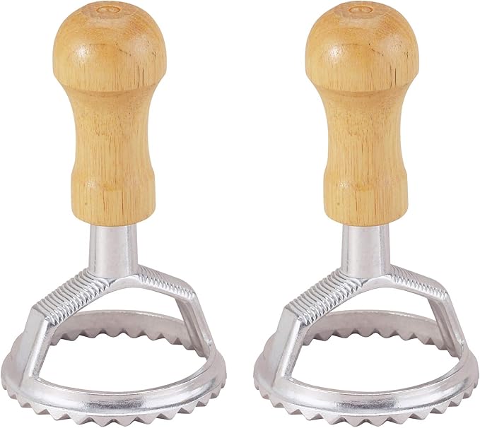 Fante’s Ravioli Maker Stamps With Wooden Handles, Fluted Round Shape, For Homemade Pasta, Cookies, Everyday Meals, And Holidays, Set Of 2, 2.5-Inch